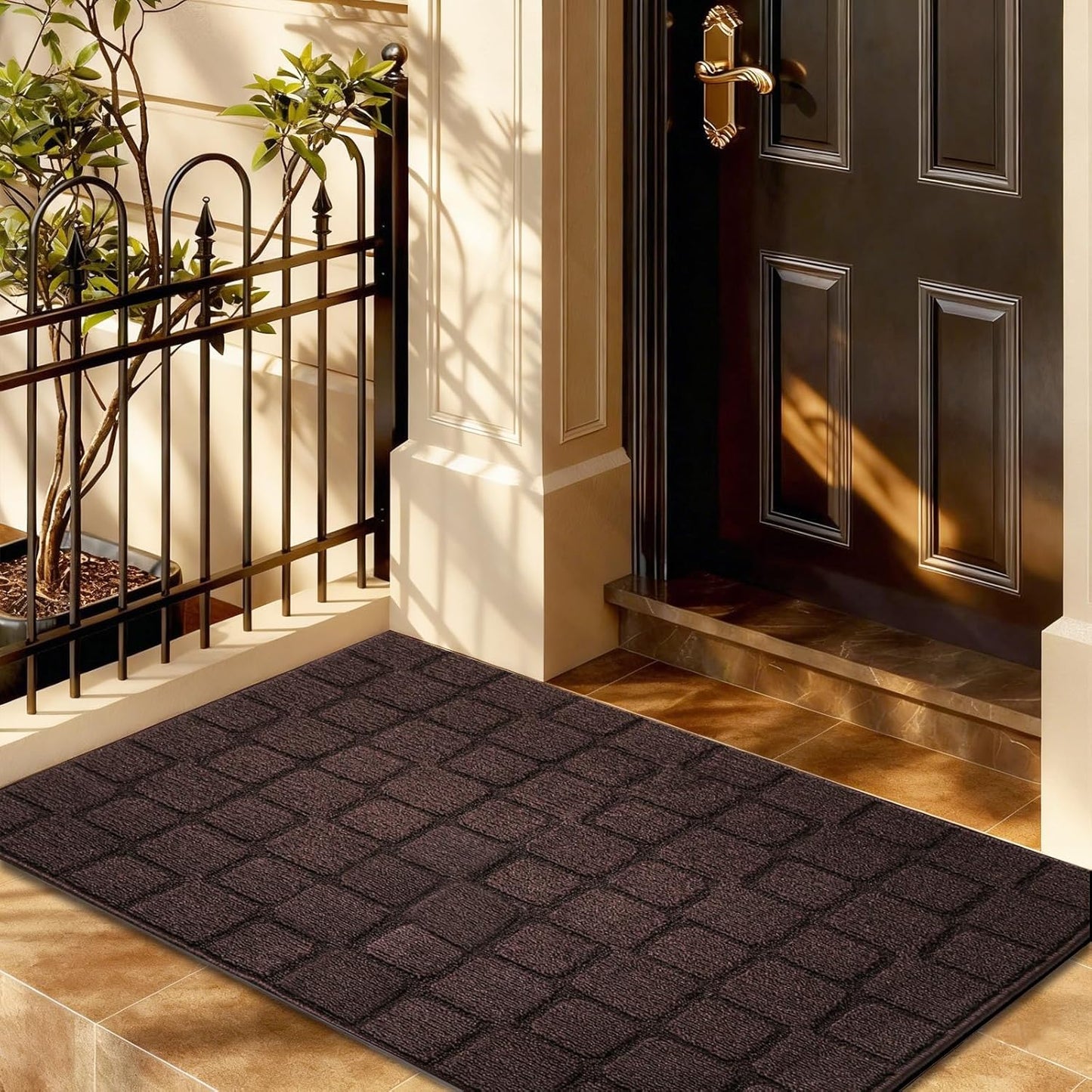 Front Door Mat Outside Entrance, Outdoor Indoor Door Mats for Entryway, Entrance, Entry, Patio, Waterproof Non Slip Doormat, Low-Profile, 20" × 31.5“, Black