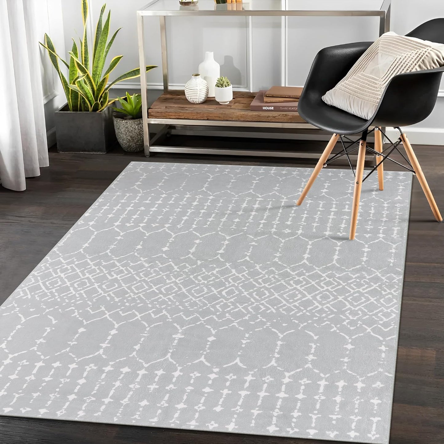 Lahome Moroccan Entry Rug 2x3, Non-Slip Washable Front Indoor Door Mat Rubber Backing Low-Profile Door Rugs, Small Geometric Print Distressed for Entryway Bathroom Kitchen, Black Hana