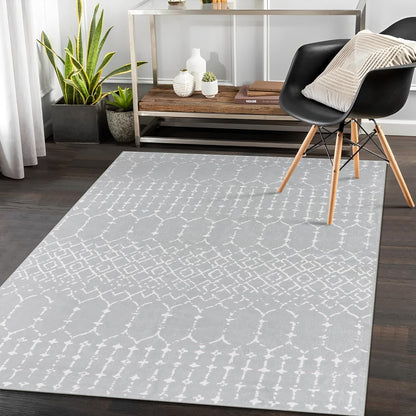 Lahome Moroccan Entry Rug 2x3, Non-Slip Washable Front Indoor Door Mat Rubber Backing Low-Profile Door Rugs, Small Geometric Print Distressed for Entryway Bathroom Kitchen, Black Hana