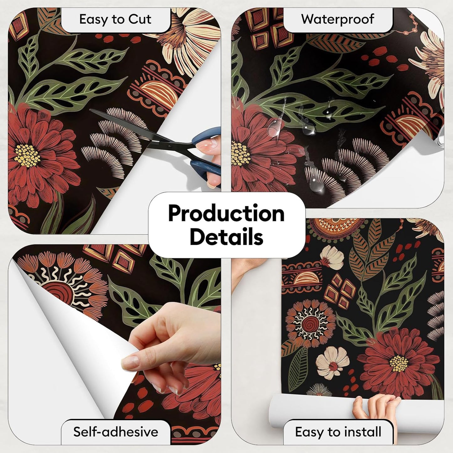 17"x118" Peel and Stick Wallpaper for Renter Friendly, Removable Wallpaper Peel and Stick, Self-Adhesive Textured Contact Paper for Walls, Cabinets, Countertops(Morning Song of Flowers)