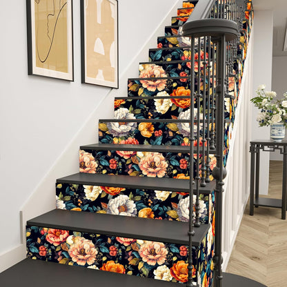 BOKEBEVE Watercolour Floral Peel and Stick Wallpaper Boho Vibrant Contact Paper Renter Friendly Wall Paper for Countertop Cabinet Wall Shelf Liner Removable Blue Colorful 17.5 x 118In