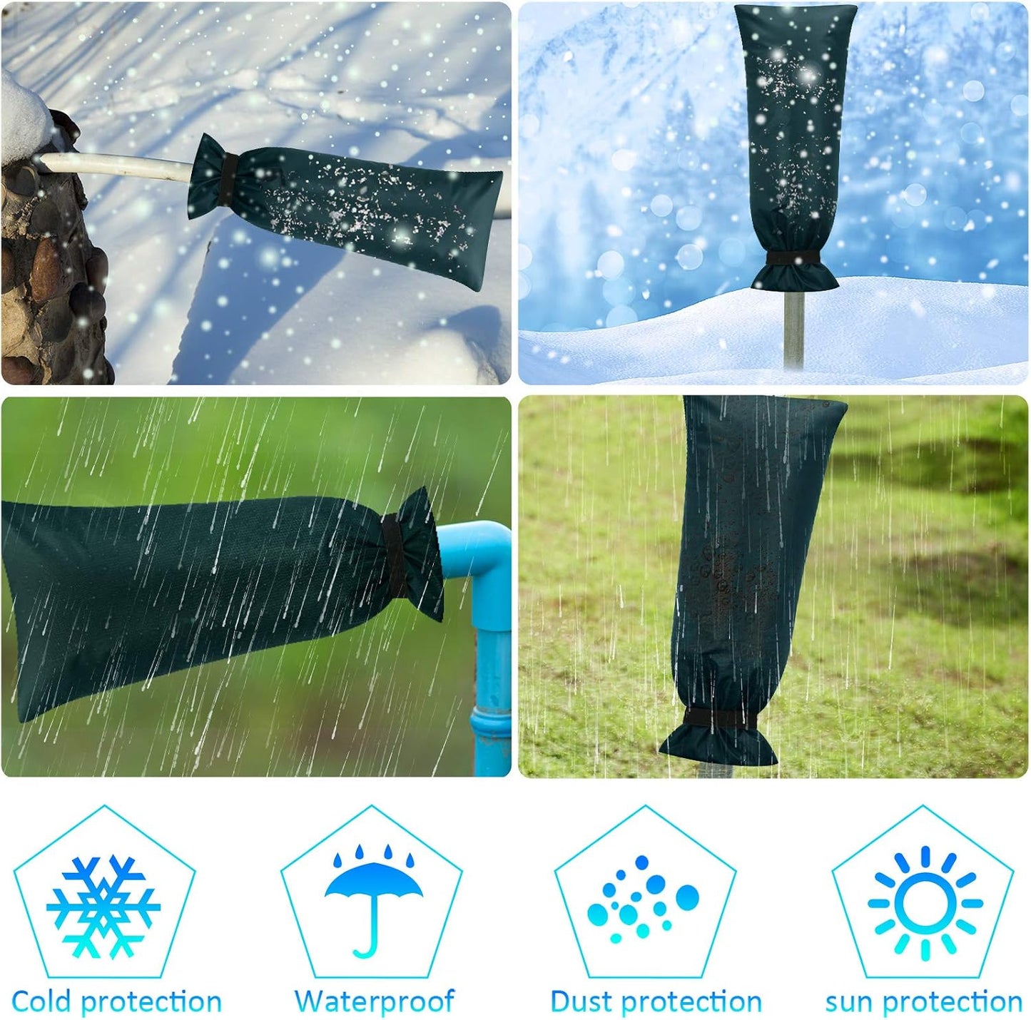 Frienda Outdoor Faucet Cover for Winter Freeze Protection 25'' x 10'' Winter Outside Large Backflow Preventer Insulation Spigot Hose Bib Cover for Garden Lawn Faucet Yard Hydrant(Green,2 Pieces)