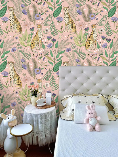 Floralplus Peel and Stick Wallpaper Leopard Jungle Removable Wallpaper for Bathroom Renter Friendly Wallpapers Self Adhesive Animal Floral Contact Paper for Accent Wall 17.5 x 118 in