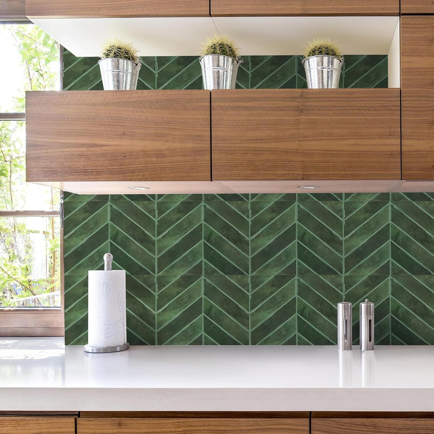 STICKGOO 10 Sheets Thicker Herringbone Peel and Stick Backsplash, 12.6”×9.7” Stick on Wall Tiles, Self Adhesive Tile Sticker for Kitchen Backsplash and Bathroom, White with Grey Grout