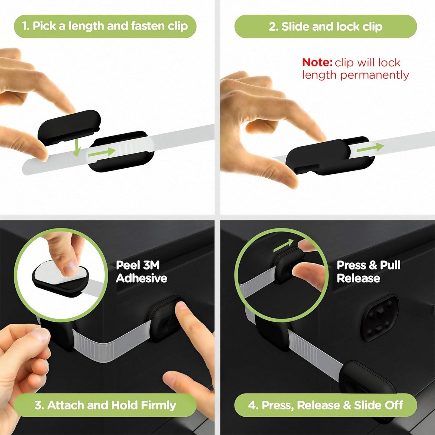 SKYLA HOMES Baby Locks Child Safety Cabinet Proofing - Safe Quick and Easy 3M Adhesive Cabinet Drawer Door Latches No Screws & Magnets Multi-Purpose for Furniture Kitchen Ovens Toilet Seats
