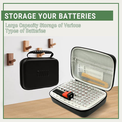 Battery Organizer Storage Case with Tester for AA AAA Button Battery Holder Carrying 3 Batteries Variety Pack 88 Batteries Zipper Mesh Bag (Batteries Not Included) (black-green)