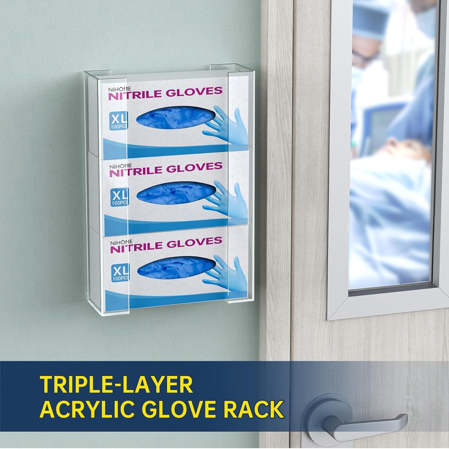 NiHome 2-Tier Clear Acrylic Glove & Tissue Box Holder Dispenser, Wall Mount | Space-Saving Glove Box Dispenser, Adjustable Organizer for Tissues, Baby Wipes, Adhesive or Screw Mount for Kitchen, Bathroom