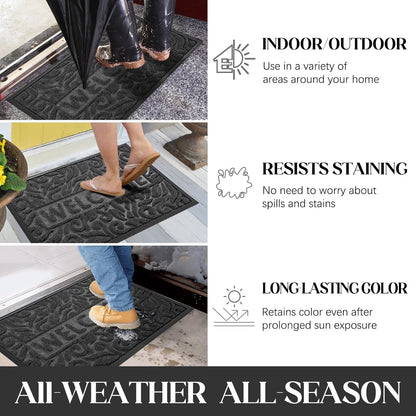 Yimobra Welcome Mat Outdoor 29.5x17, Waterproof Non-Slip Outdoor Mats for Front Door Outside Entrance, Low-Profile Entryway Mat Indoor for Garage Patio, Black