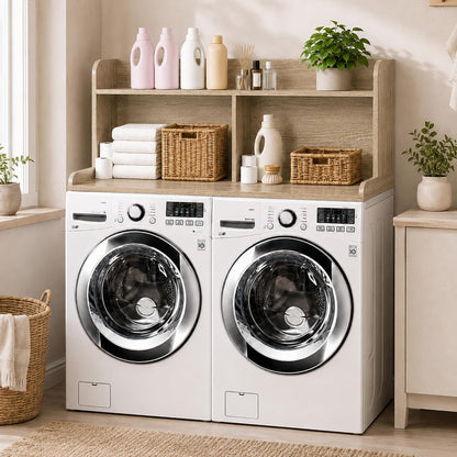 Royxen Laundry Countertop with 20" Shelf Universal Fit, Washer and Dryer Countertop with Storage Space, Laundry Room Storage (Walnut)