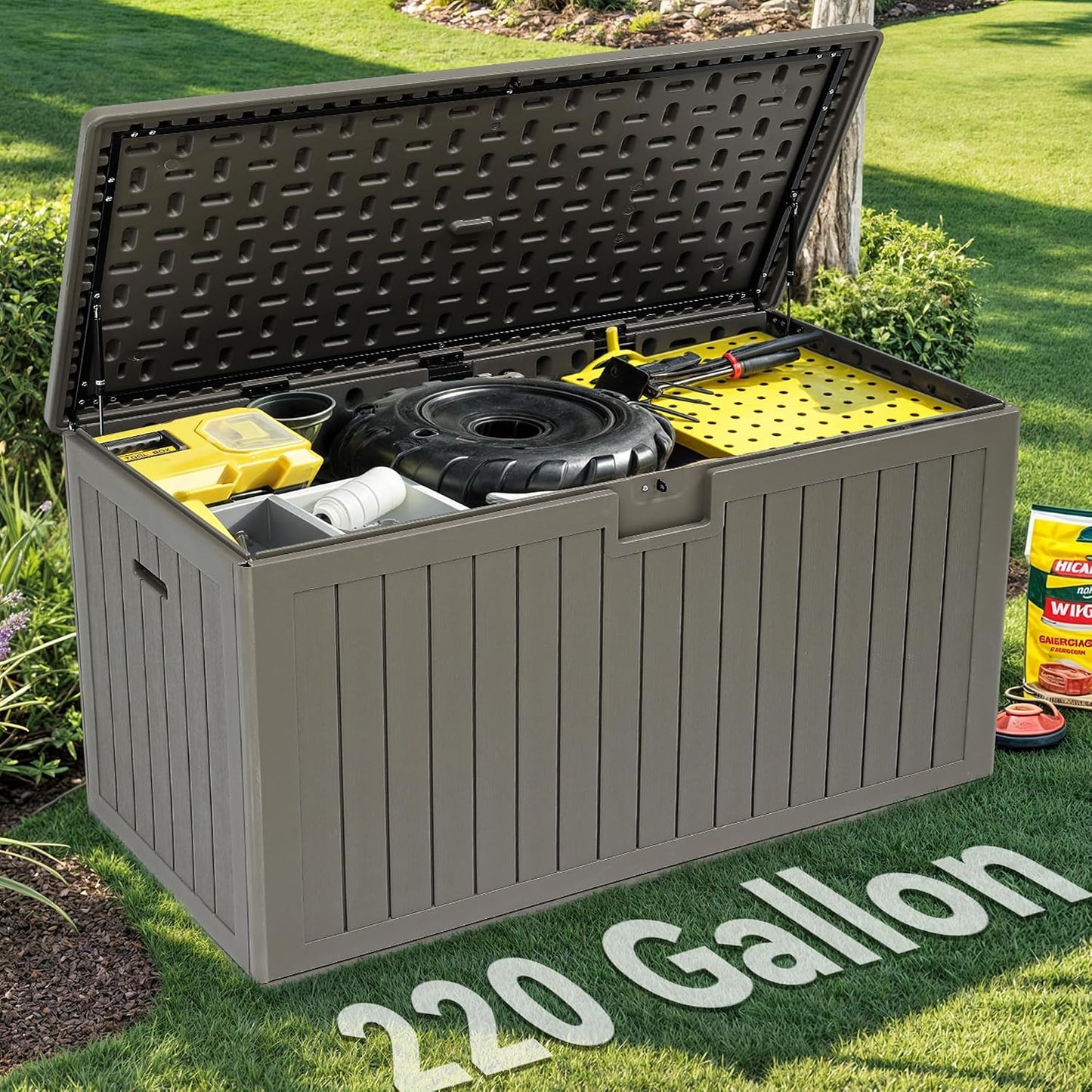 YITAHOME 95 Gallon Outdoor Storage Deck Box | Waterproof Resin Deck Box w/Handles, Lockable Outdside Deck Box for Patio Furniture, Garden Tools, Lockable & UV