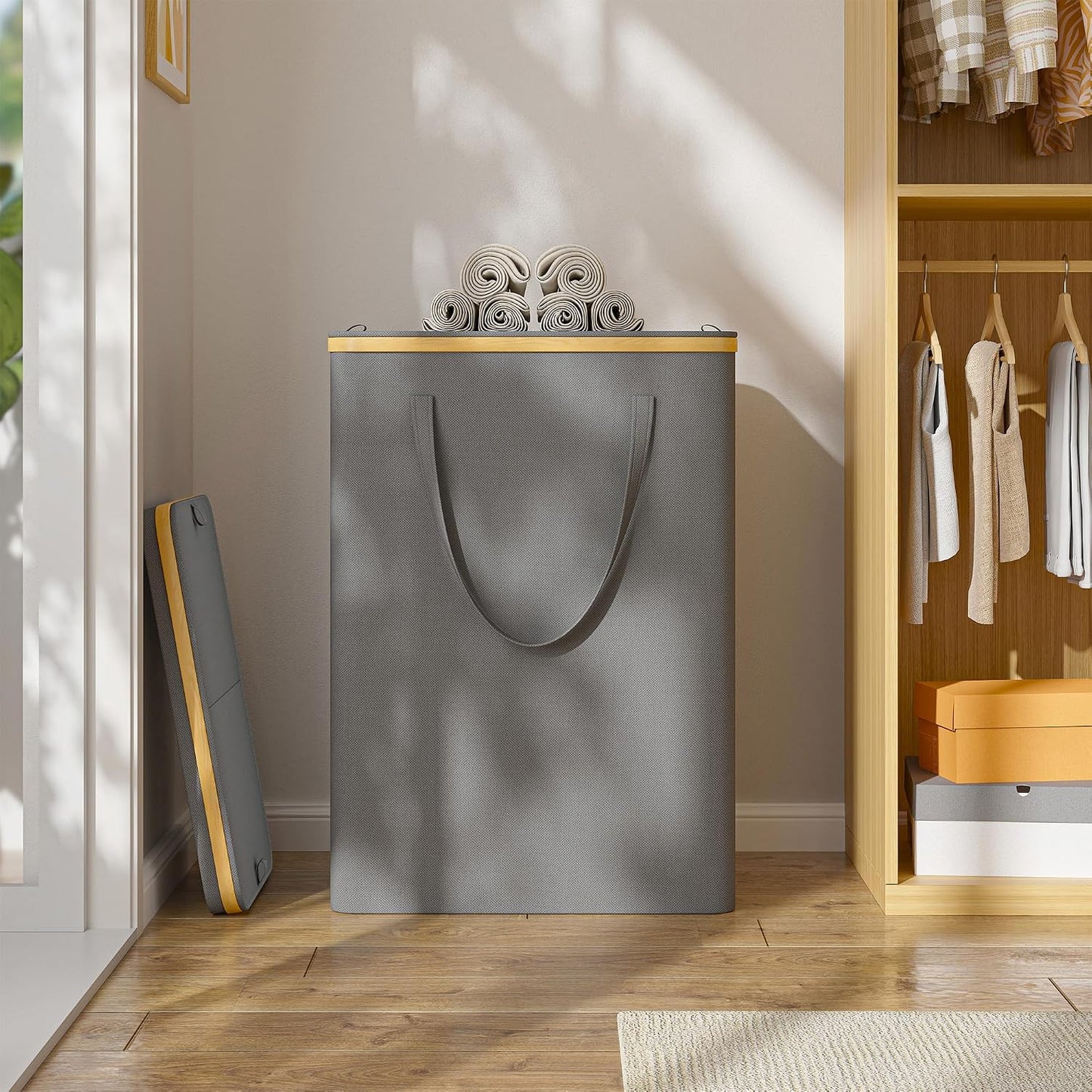 175L Laundry Hamper with Lid 3 Section, Extra Large Laundry Basket with 3 Removable Bags, 46 GAL Laundry Basket Organizer for Bedroom, Laundry Room, Dorm, Grey