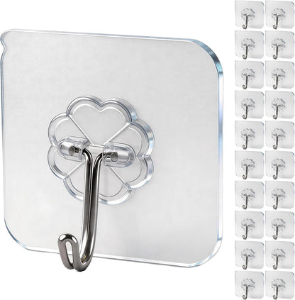 Wall Hooks - 33 lbs Max, Transparent, Seamless, Waterproof & Oilproof, Heavy Duty Adhesive Coat & Towel Hooks (10 Pack)