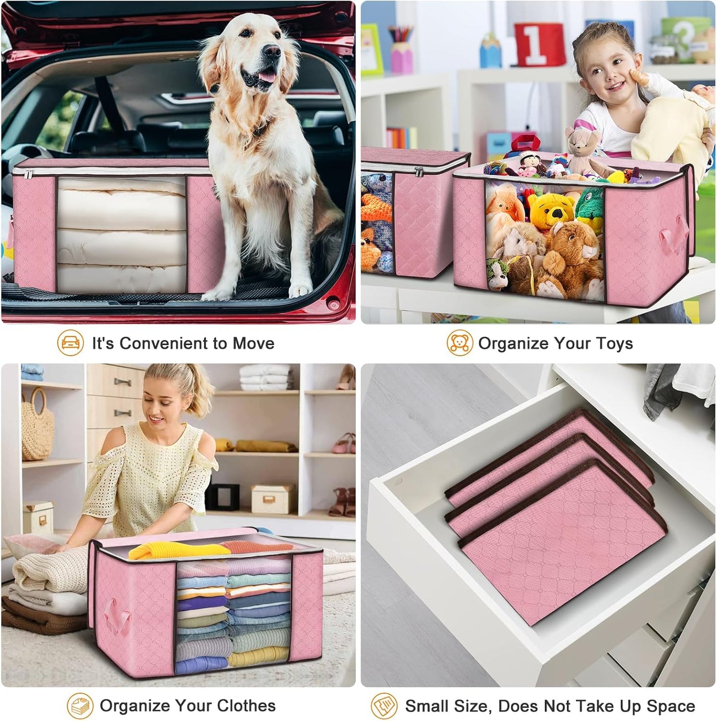 90L Large Storage Bags, 6 Pack Clothes Storage Bins Foldable Closet Organizers Storage Containers with Reinforced Handle for Clothing, Blanket, Comforters, Bed Sheets, Pillows and Toys (Gray)
