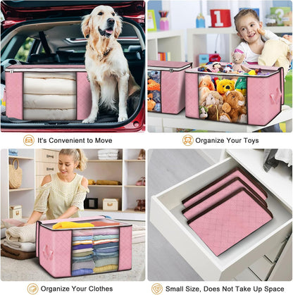 90L Large Storage Bags, 6 Pack Clothes Storage Bins Foldable Closet Organizers Storage Containers with Reinforced Handle for Clothing, Blanket, Comforters, Bed Sheets, Pillows and Toys (Gray)