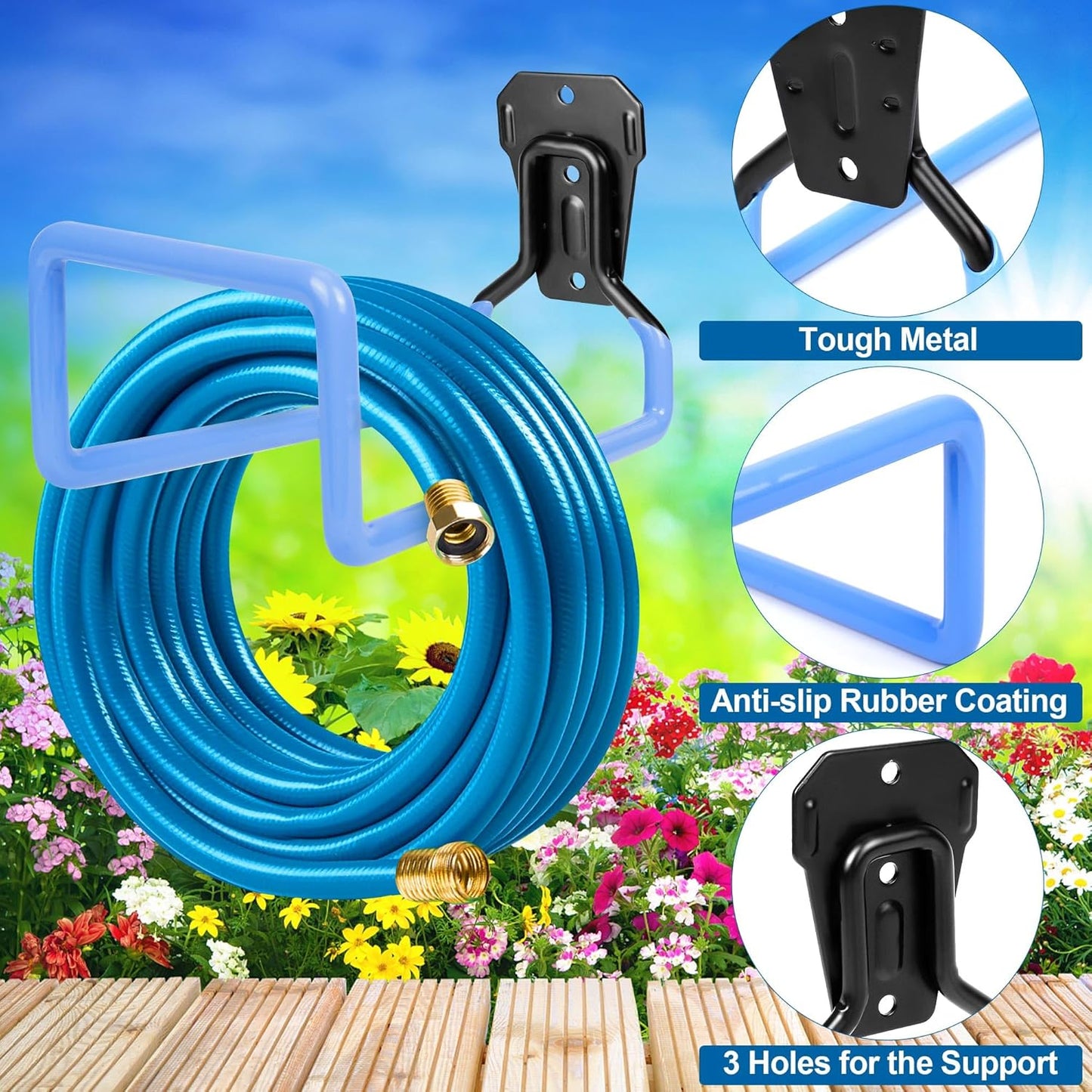 PeoMev 2pcs Heavy Duty Hose Hanger Garden Hose Storage Black Water Hose Holders for Outside Wall Mount Garden Hose Reel Hose Stand