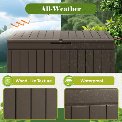 Flamaker Outdoor Storage Box 80 Gallon Resin Waterproof Deck Box Delivery Box with Wood Texture Large Storage Bin for Patio Cushions, (Grey)