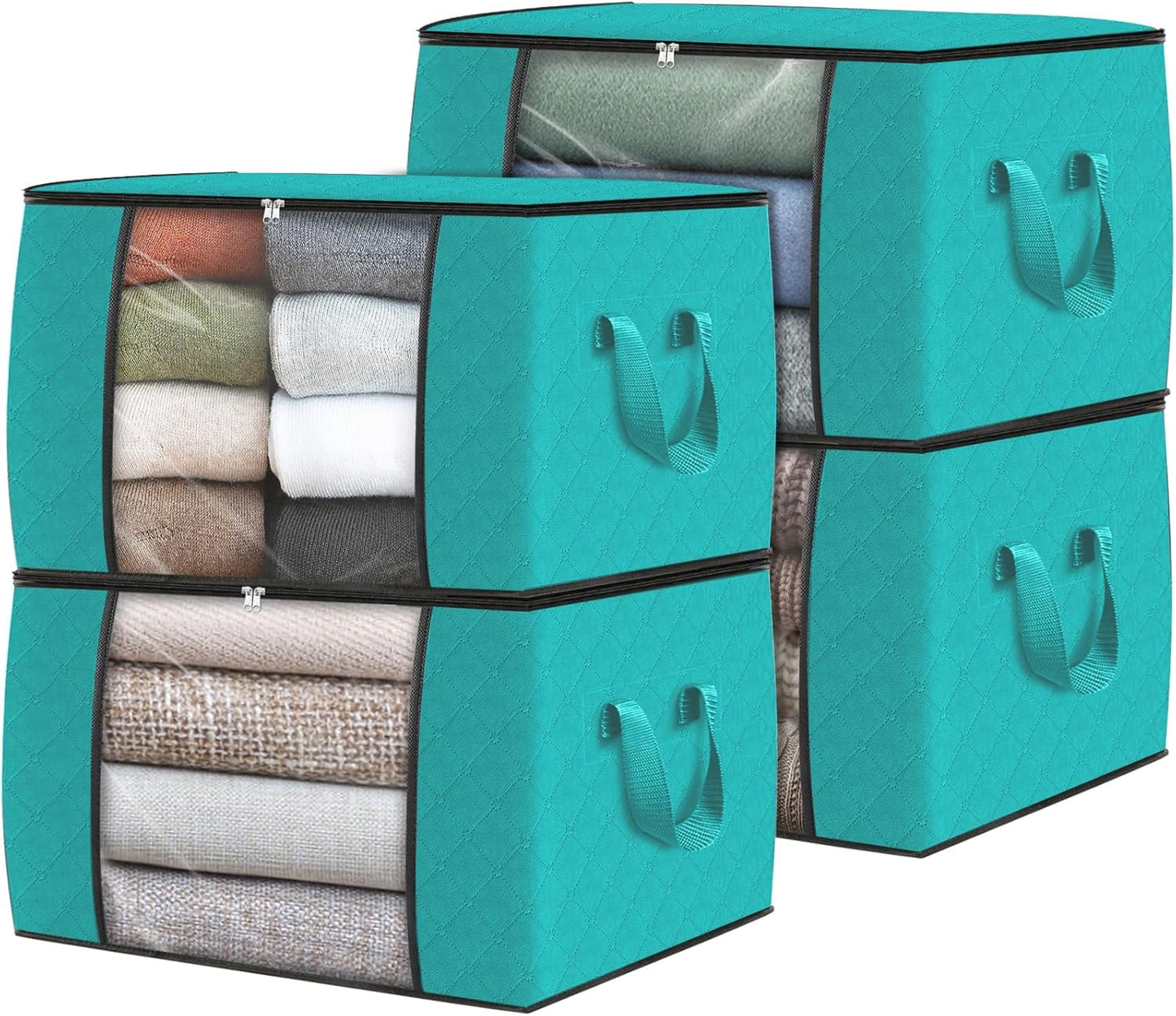 Fab totes 6 Pack Storage Bags for Clothes and Blanket, Foldable Closet Organizers and Storage with Zippers, Clear Window and Handles, Fabric Storage Bins for Sweater, Comforter, Bedding,Linen Sheets