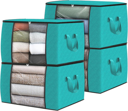 Fab totes 6 Pack Storage Bags for Clothes and Blanket, Foldable Closet Organizers and Storage with Zippers, Clear Window and Handles, Fabric Storage Bins for Sweater, Comforter, Bedding,Linen Sheets