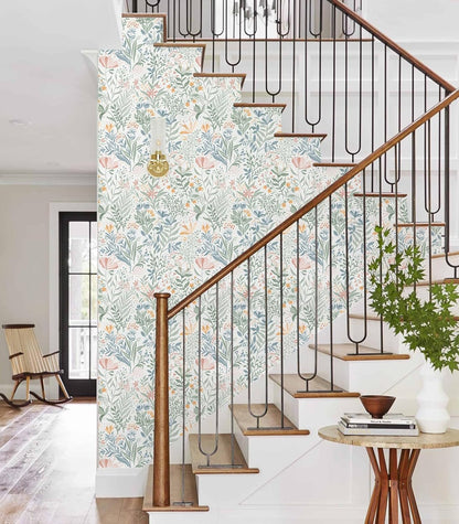Fititem Floral Peel and Stick Wallpaper Boho Floral Contact Paper Modern Flower Removable Self Adhesive Waterproof Wallpaper for Bathroom Bedroom Fun Wildflower Contact Paper Cabinets 17.3inW 78.7inL