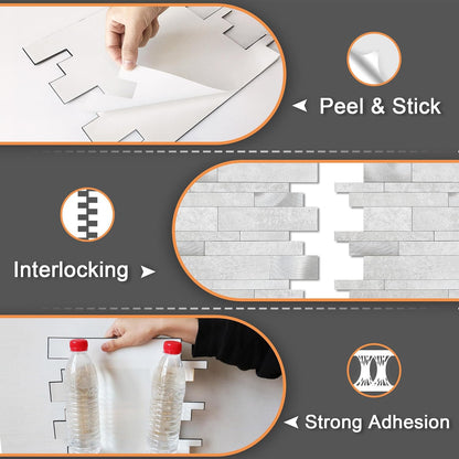 VAOVI Backsplash Tile Peel and Stick Kitchen Stone Subway Linear Mosaic Bathroom Shower Wall Waterproof(10pcs,Gray)