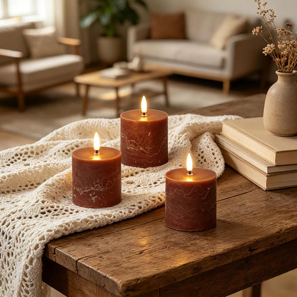 White Flameless Candles Set of 3 (3"x3") Battery Operated LED Pillar Candles with Remote and Timer, Real Wax Flickering Candles for Fireplace Bedroom Living Room Home Decor and Indoor Use