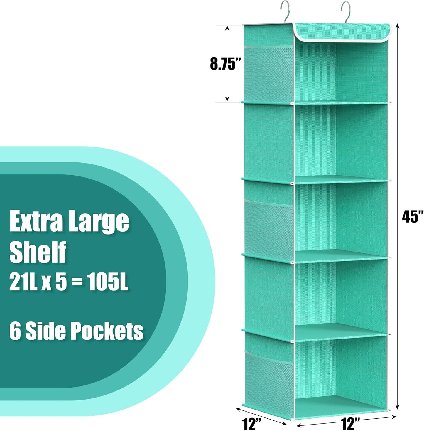 Simple Houseware 6 Shelf Hanging Closet Organizer, Gray