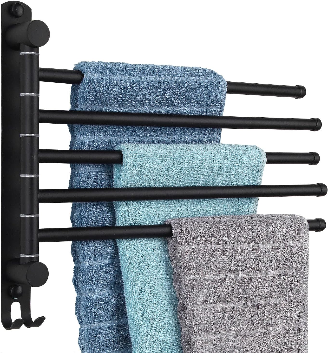 5-Arm Swivel Towel Rack - 180° Rotating Wall Mounted, 304 Stainless Steel Rustproof, Heavy Duty Bathroom Accessories, Space Saving Towel Organizer for Bathroom Kitchen Laundry - Pearl White