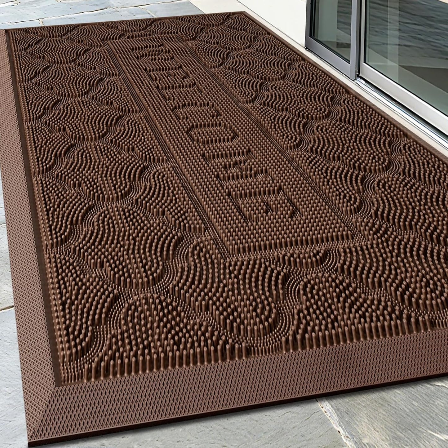 FRAMICS Front Door Mat Outside Entrance, Heavy Duty Rubber Door Mats Outdoor Welcome Mat Waterproof Doormat Non Slip for Entryway Doormats Dirt Trapper Indoor Mats All Seasons, 17 x 30 Inches, Black