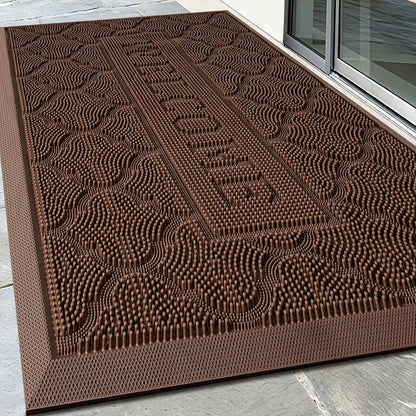 FRAMICS Front Door Mat Outside Entrance, Heavy Duty Rubber Door Mats Outdoor Welcome Mat Waterproof Doormat Non Slip for Entryway Doormats Dirt Trapper Indoor Mats All Seasons, 17 x 30 Inches, Black