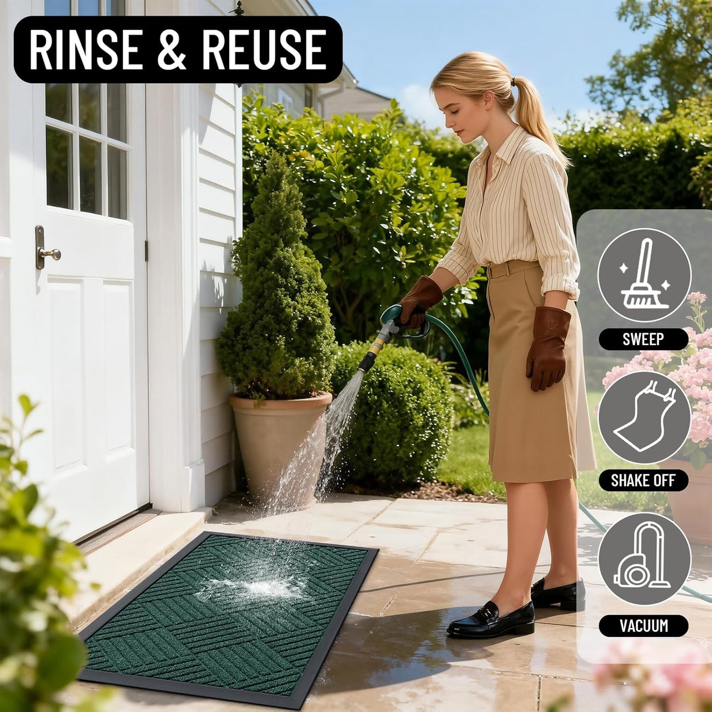OLANLY Front Door Mat Outside Entrance 29.5x17, Absorbent, Heavy Duty Sturdy Natural Rubber Doormat Indoor Outdoor, Stain and Fade Resistant, Non-Slip Low Profile Floor Mat for Entryway, Grey Diamond