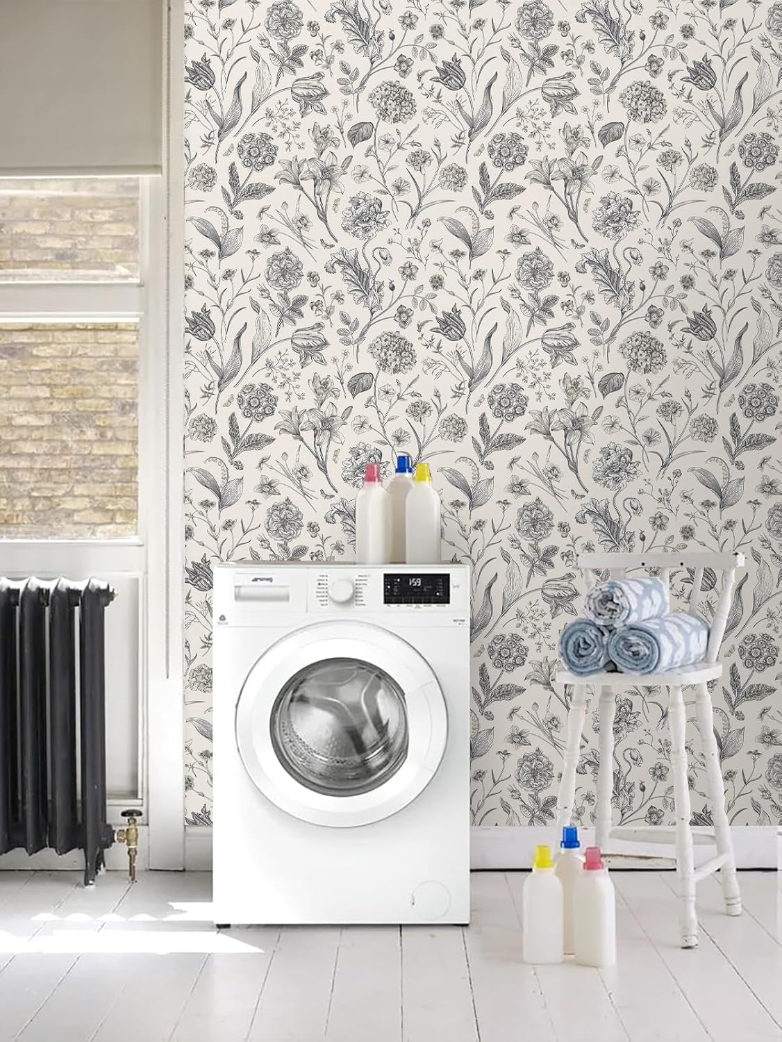 Black and Beige Peel and Stick Wallpaper Botanical Contact Paper 16.9inch x 118.1inch Floral Wall Paper Peel and Stick for Bathroom Bedroom Removable Self Adhesive Wallpaper Decor Vinyl