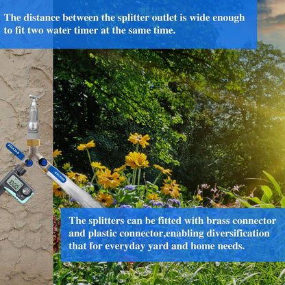 Brass Garden Hose Splitter, Hose y Splitter with Shutoff, Hose Splitter 2 Way Heavy Duty, Brass Y-Valve Water Garden Hose Adapter 2-Way Y-Valve 3/4" GHT Threads