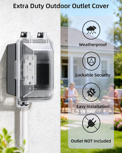 Outdoor Outlet Cover,1-Gang Weatherproof Lockable Receptacle Cover | In-Use PC Outlet Cover,Extra-Duty,Horizontal/Vertical Mount,Compatible with GFCI,Duplex Outlets and Switches for Outdoor Use