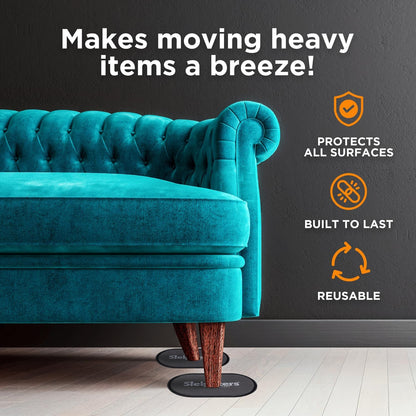 Furniture Sliders Combo Pack - Reusable 3.5" x 6" Furniture Movers for Hardwood, Carpet, and Tile Floors - Furniture Moving Glides - Includes 4 Felt Pads and 4 Plastic Floor Sliders