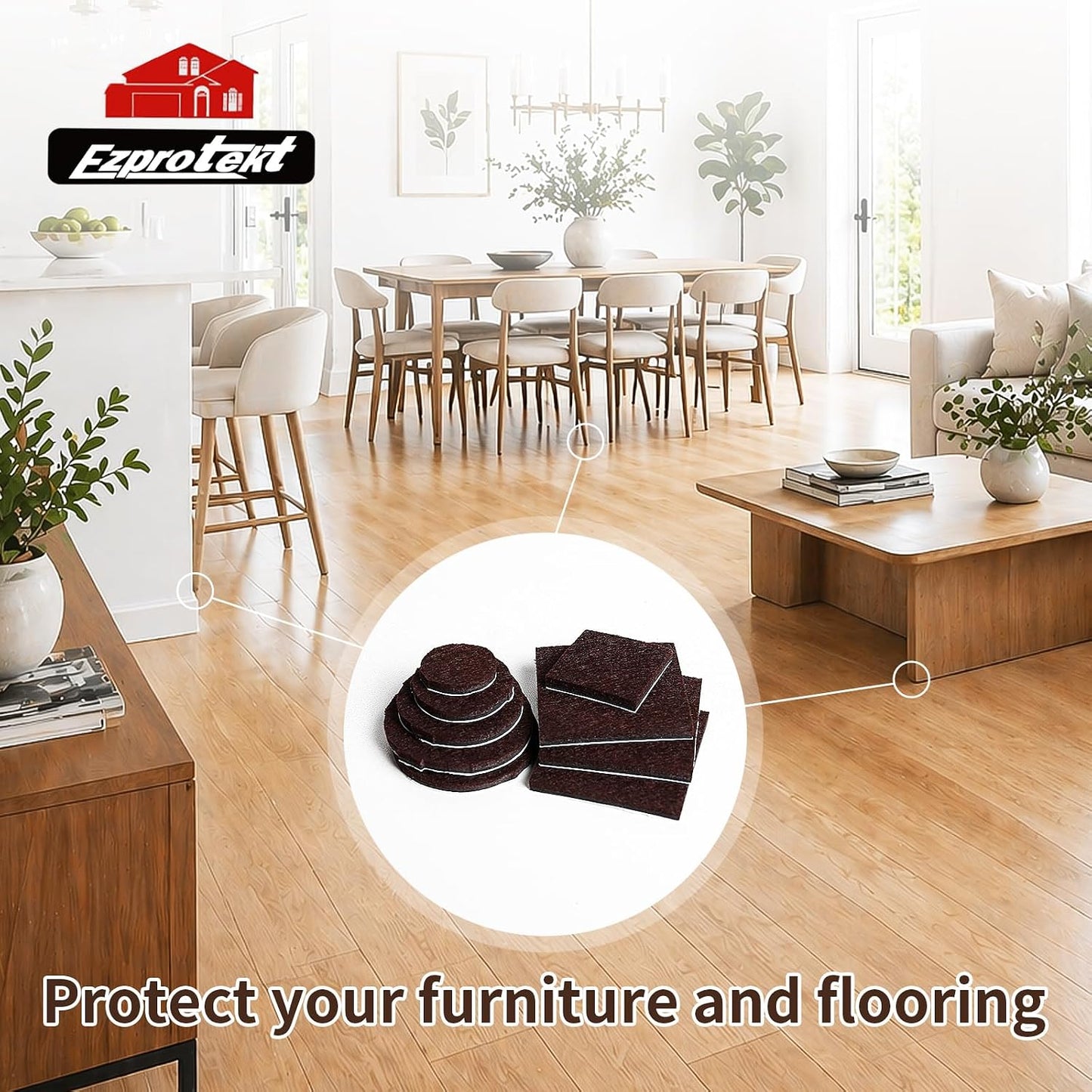 Ezprotekt Felt Furniture Pads for Hardwoods Floors, 440 PCS Self Adhesive Felt Pads for Chairs, Cuttable Anti-Scratch Furniture Feet Floor Protectors for Chair Sofa Bed Table Cabinet (Black)