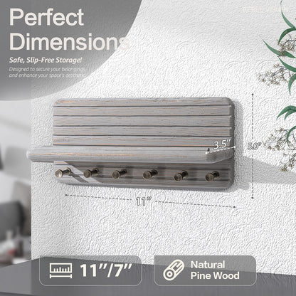 Rebee Vision Farmhouse Key Holder Wall Mount for Home Decor – Decorative Pine Wooden Key Holder for Wall with 6 Hooks & Floating Shelf - Rustic Charm for Room Decor Aesthetic (Brown)