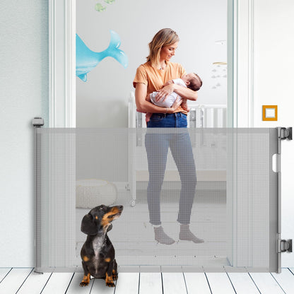 Upgraded Retractable Baby Gate for Stairs, 33"Tall Expands 71"Wide Ideal Safety Solution Dog Gate for Stairs Doorways Hallways Indoor Outdoor Mesh Baby Gate Retractable Screen Door(White,86CMx180CM)