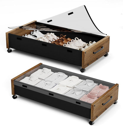 KITHELP Under Bed Storage Containers with Wheels, 2 Pack Underbed Shoe Storage Organizer with Removable Lids, Large Rolling Under Bed Storage Dresser Drawers for Clothes Toys Shoes Blankets