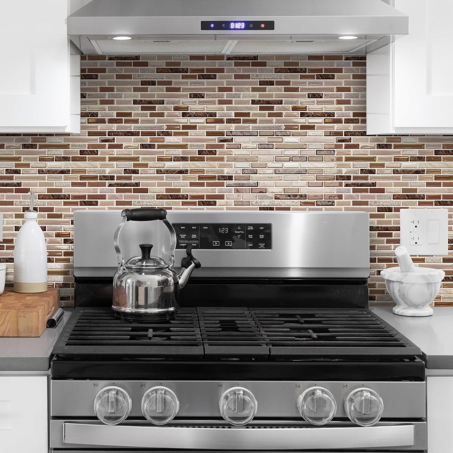 URCOLOR 10-Sheet Peel and Stick Backsplash Tile for Kitchen - 12”×12” Stick on Wall Tile for Bathroom, Black White Grey
