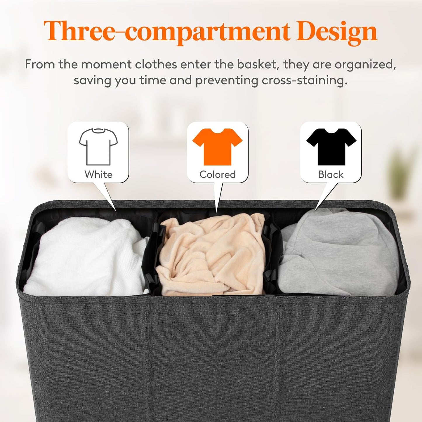 Lifewit Double Laundry Hamper with Lid and Removable Laundry Bags, Large Collapsible 2 Dividers Dirty Clothes Basket with Handles for Bedroom Laundry Room Closet Bathroom College, 136L Beige