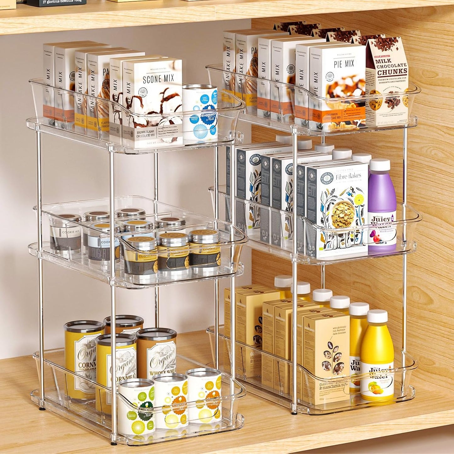 incostar 2 Tier Pull-Out Organizer for Bathroom Kitchen, Under Sink Storage with Dividers, Ideal for Cabinet, Cupboard Organization, Slide-Out Clear Storage, 1 Pack