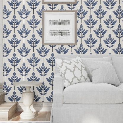 BOKEBEVE Leaves Contact Paper Floral Wallpaper Stick and Peel Boho Damask Wall Paper for Liner Drawer Cabinet Backsplash Renter Friendly Waterproof 17.5 x 118In