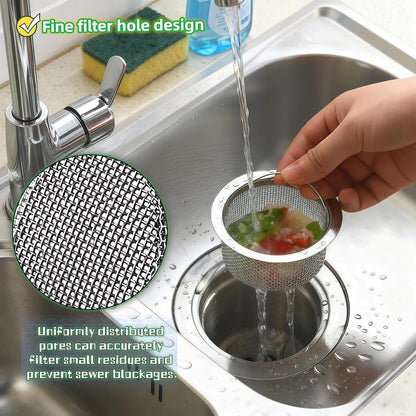 Stainless Steel Kitchen Sink Strainer - Deep Cup Basket Design, 2-Pack, Upgraded Double-Layer Safety, Large Food Catcher, Fits Most Standard Drains (3.14"-3.34" Inner Dia), Rustproof, Easy to Clean