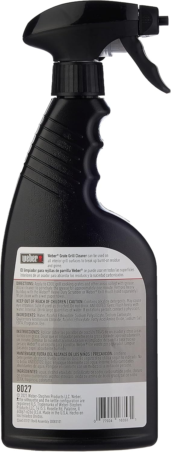 Weber Outdoor Grill Spray Bottle Cleaner & Degreaser, 16 oz – Safe, Non‑Corrosive, Effective Formula for Stainless Steel & Cast‑Iron Grates, Smokers, Ovens & Microwaves - Grill Accessory