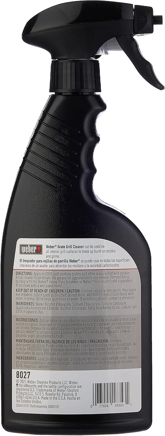 Weber Outdoor Grill Spray Bottle Cleaner & Degreaser, 16 oz – Safe, Non‑Corrosive, Effective Formula for Stainless Steel & Cast‑Iron Grates, Smokers, Ovens & Microwaves - Grill Accessory