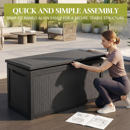 Waterproof Outdoor Storage Box Outside Deck Box Lockable Resin Bench UV Resistant Furniture Cushion Pool Tool Float Bin Patio Garden Porch (Black, 120 Gallon)