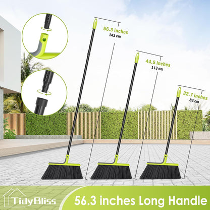 TidyBliss 2 Pack Outdoor Broom Heavy Duty, 56 inches Tall Commercial Soft Bristle Angle Brush for Sweeping Outside Patio Garden Porch Deck Shop Restaurant Garage House Lobby Hardwood Floors (Green)
