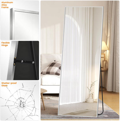 TRAHOME Full Length Floor Mirror 56"x15", Standing Mirror with Aluminum Frame, Large Body Mirror for Bedroom, Living Room and Bathroom, Black