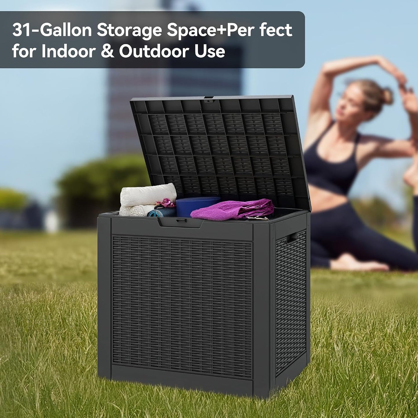 Outdoor Storage Deck Boxes Waterproof, Waterproof and UV Resistant Outdoor Storage Box Lockable Lid for Delivery Box, Indoor, Garden Tools, Pool Supplies, Patio (Black, 31 Gallon)