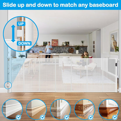 42 Inch Extra Tall Retractable Baby Gates with Reinforced Strips 55 Inch Wide Outdoor Retractable Dog Gate No Sag Extra Tall Baby Gate for Doorway Anti-Scratch Mesh Gates for Kids or Pets, White